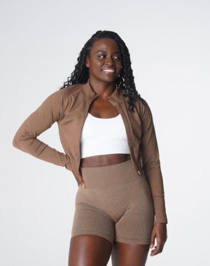 Bluzy Z Kapturem Damskie NVGTN Divine Seamless Zip Up Beżowe | PL375AH