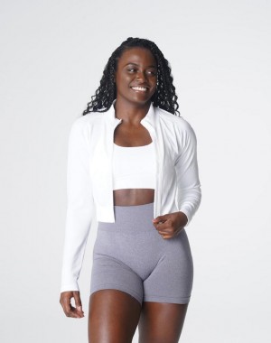 Bluzy Z Kapturem Damskie NVGTN Divine Seamless Zip Up Białe | PL401AH