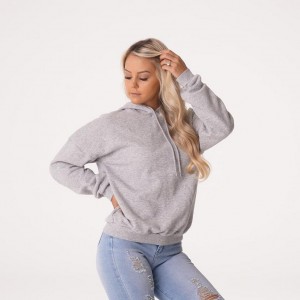 Bluzy Z Kapturem Damskie NVGTN Essential Drop Shoulder Szare | PL765AH
