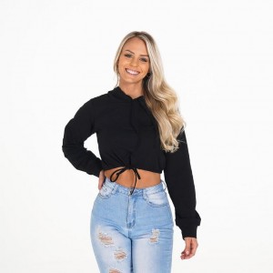 Bluzy Z Kapturem Damskie NVGTN Two Way Czarne | PL044KO