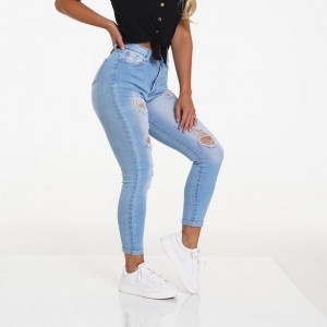 Jeansy Damskie NVGTN Navishape Ripped Głęboka Niebieskie | PL349AH