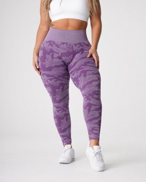 Legginsy Damskie NVGTN Camo Seamless Fioletowe | PL264RV