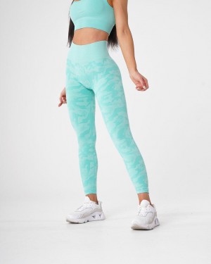 Legginsy Damskie NVGTN Camo Seamless Mięta | PL809EB