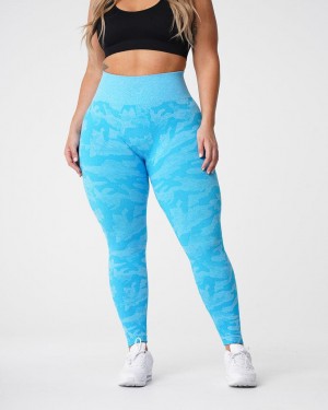 Legginsy Damskie NVGTN Camo Seamless Niebieskie | PL012PL
