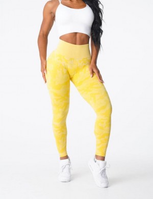 Legginsy Damskie NVGTN Camo Seamless Żółte | PL038PL