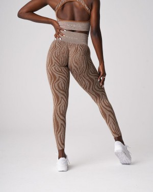 Legginsy Damskie NVGTN Zebra Seamless Beżowe | PL536HA