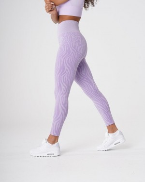 Legginsy Damskie NVGTN Zebra Seamless Fioletowe | PL458HA