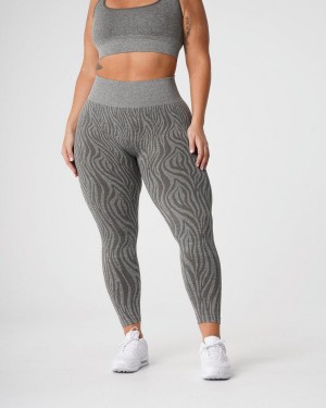 Legginsy Damskie NVGTN Zebra Seamless Khaki Zielone | PL484HA