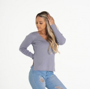 Najfatalniejszy Damskie NVGTN Extra Sweet V Neck Swetry Szare | PL379GS