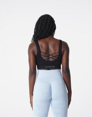 Staniki Sportowe Damskie NVGTN Desire Żebrowany Seamless Czarne | PL790PJ