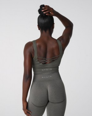 Staniki Sportowe Damskie NVGTN Desire Żebrowany Seamless Khaki Zielone | PL842PJ