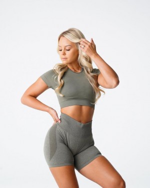 Staniki Sportowe Damskie NVGTN Vortex Seamless Top Khaki Zielone | PL358ZU