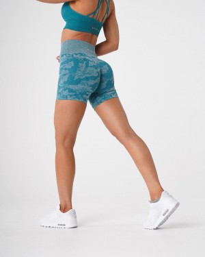 Szorty Damskie NVGTN Camo Seamless Turkusowe | PL117DF